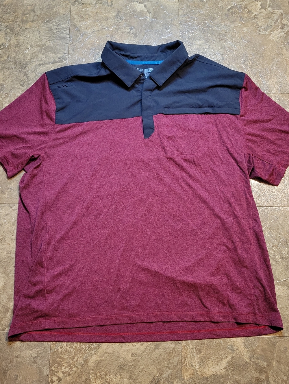 5.11 Tactical Polo Shirt Mens 2XL Red Black Short Sleeve 1/4 Snap Pocket